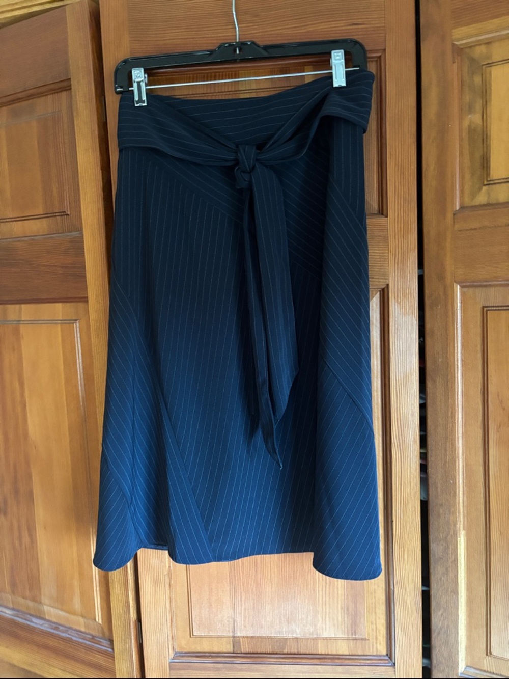 Zara Navy Pinstripe Tie-Waist A-Line Skirt